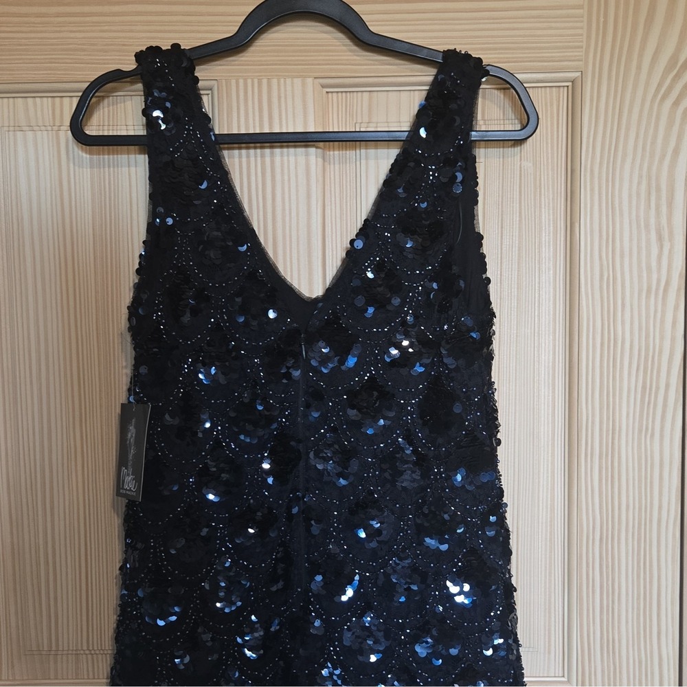 Bob Mackie Black Sequin Lace A-Line Cocktail Dress M9119451 Sleeveless V-Neck 4